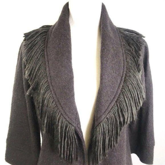 Cynthia Rowley Wool Fringe Open Front Jacket - Picture 2 of 8